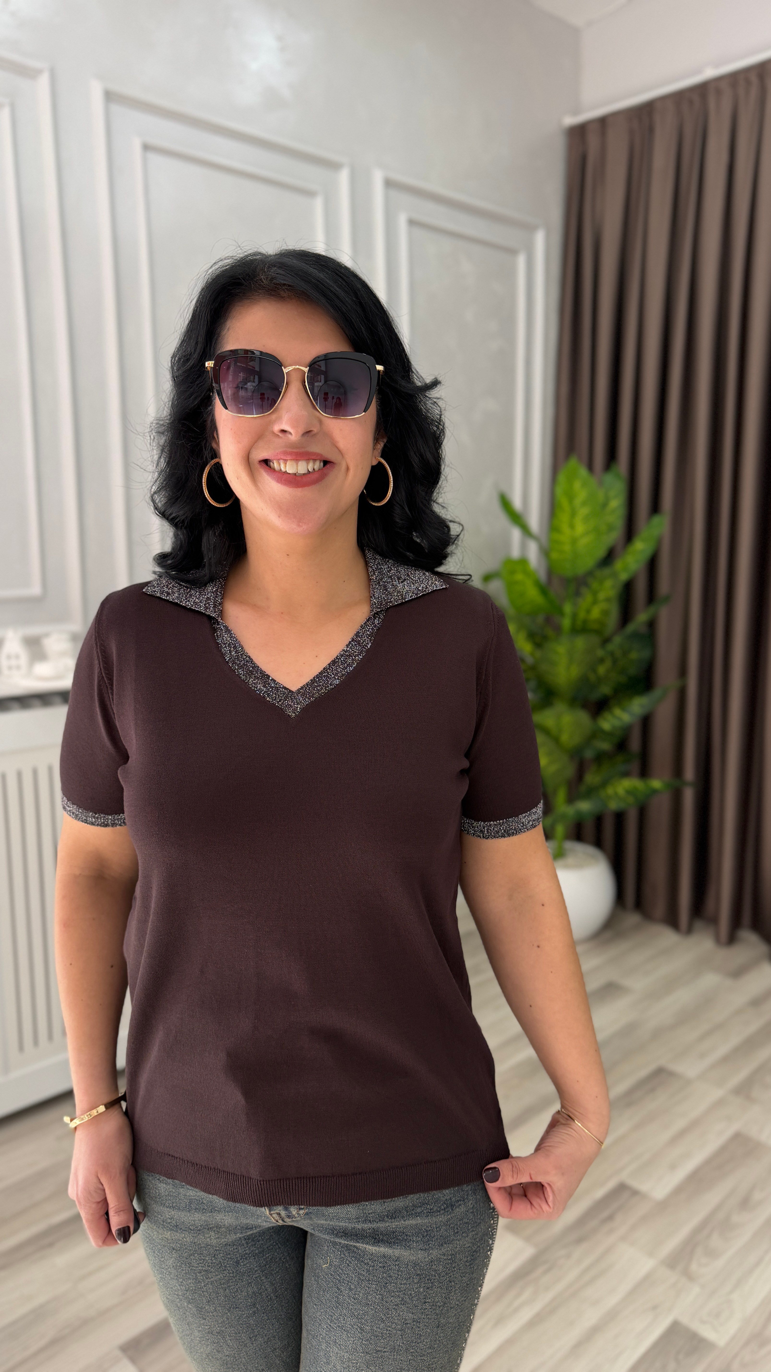 VIRELLA MERSERİZE TRİKO BLUZ KAHVERENGİ