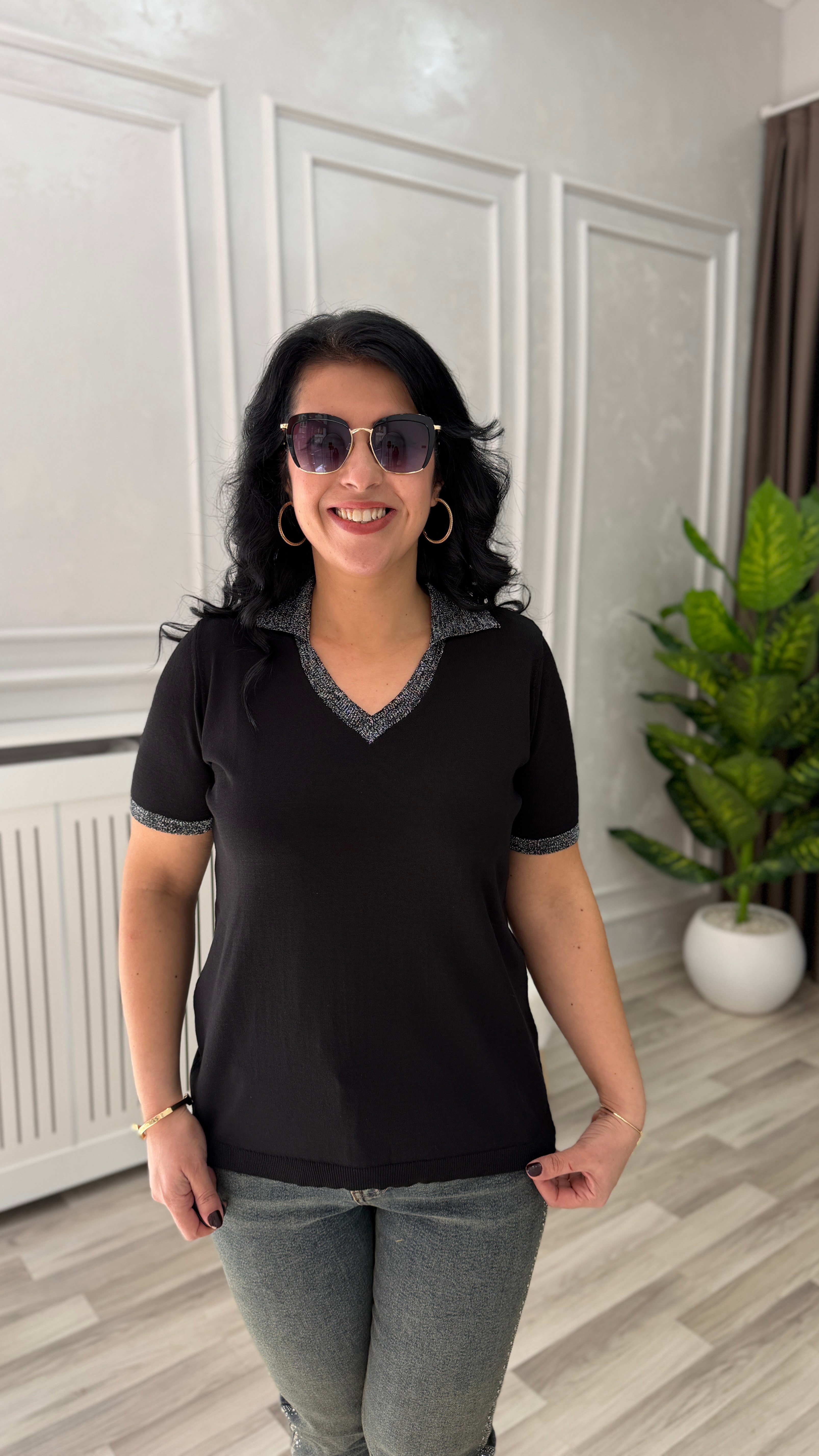 VIRELLA MERSERİZE TRİKO BLUZ SİYAH