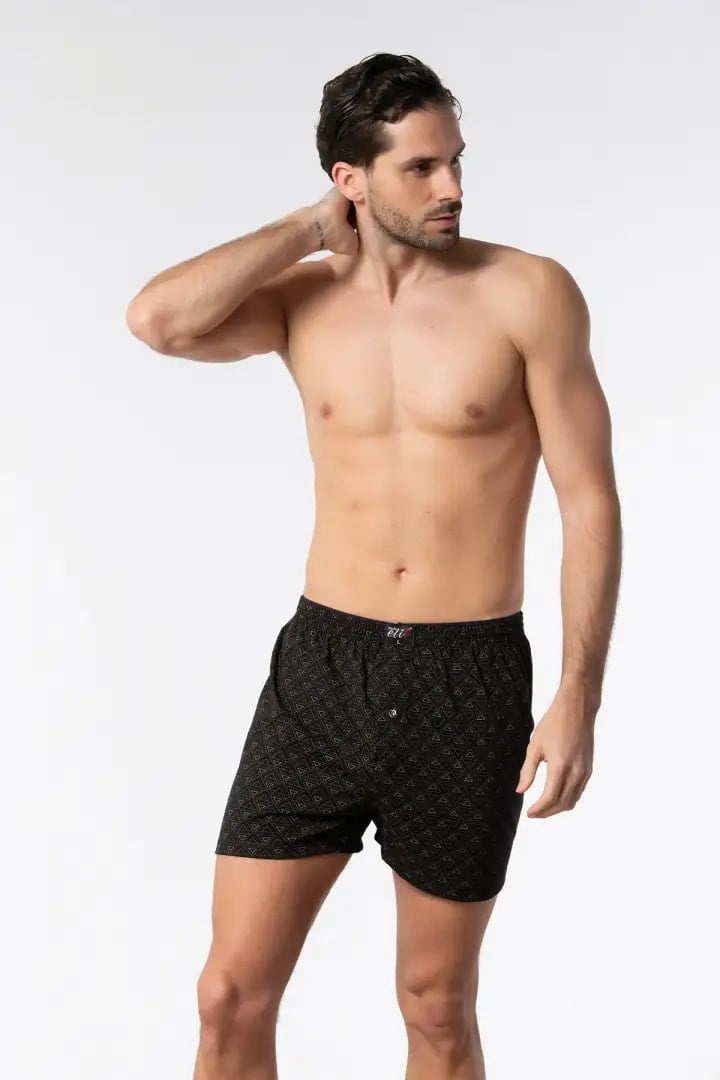 Tutku Elit  Erkek Desenli  Havlu Bel Penye Boxer %100 Pamuk ELT1102