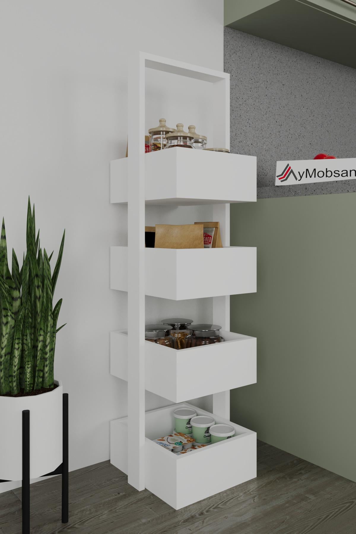 Multi 4 Katlı Mutfak Sepeti Çok Amaçlı Mutfak Rafı 4 Raflı 120 cm - Beyaz