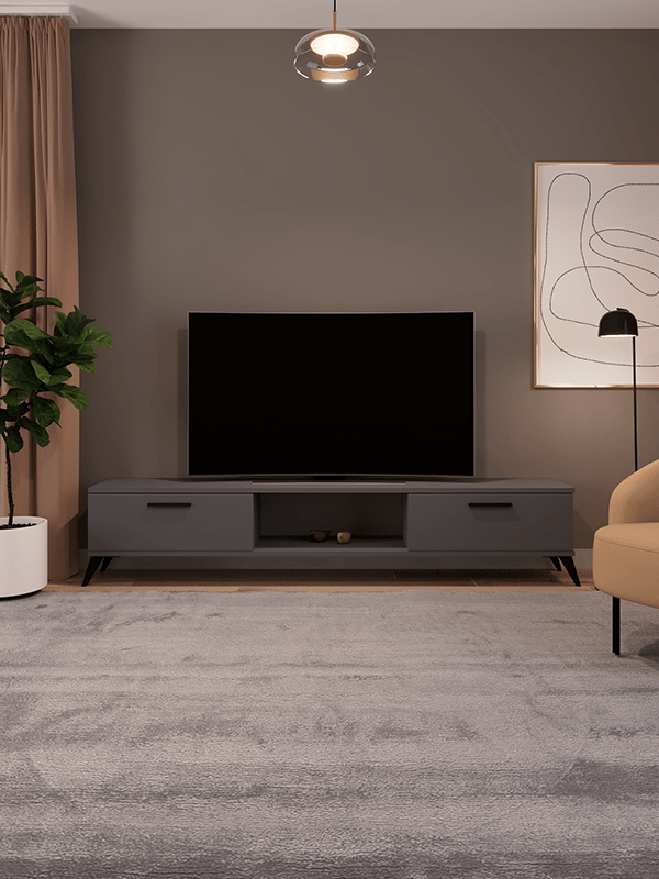 Sahra 2 Kapaklı Tv Ünitesi Ayaklı Modern Tv Sehpası 180 cm - Antrasit