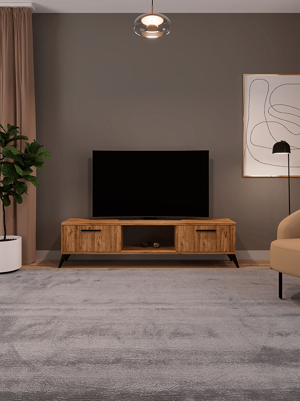 Sahra 2 Kapaklı Tv Ünitesi Ayaklı Modern Tv Sehpası 140 cm - Atlantik Çam