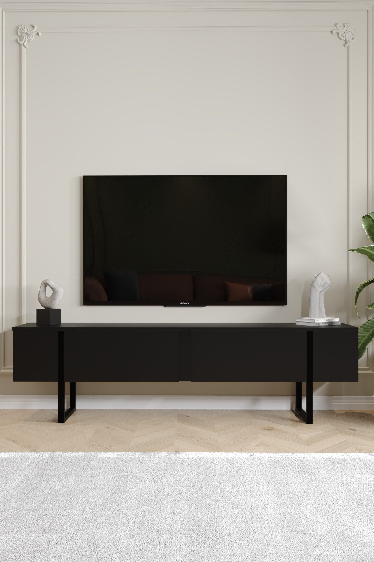 Serenity Metal Ayaklı Tv Ünitesi 180 cm - Siyah