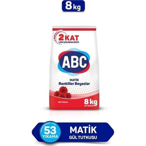 Abc Matik Gül Tutkusu Konsantre Toz Çamaşır Deterjanı 8 Kg – 55 Yıkama, Gül Kokulu, Beyaz Ve Renkli Çamaşırlar İçin
