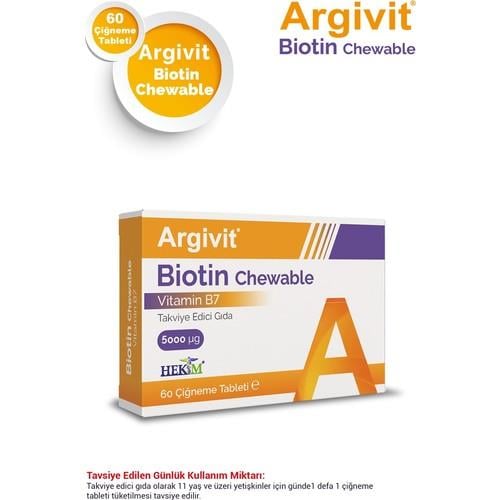 Argivit Biotin Chewable (B7 Vtitamini) Içeren Takviye Edici Gıda 60 Çiğneme Tableti