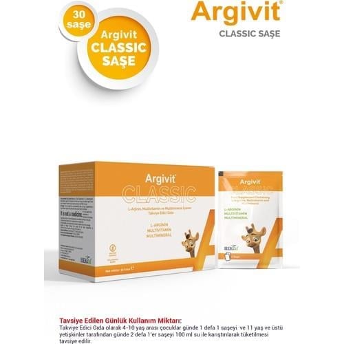 Argivit Classic 30'lu Şase, L-Arjinin, Multivitamin ve Multimineral Içeren Takviye Edici Gıda
