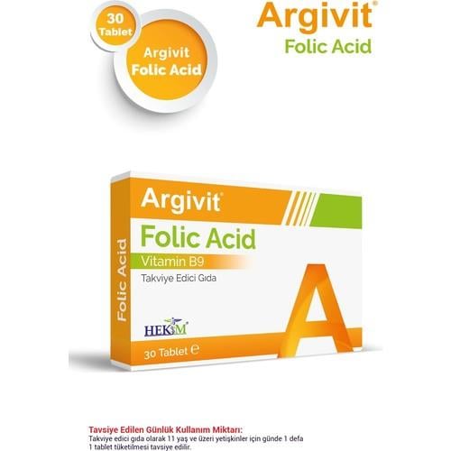 Argivit Folik Asit Vitamin B9 Içeren Takviye Edici Gıda 30 Tablet