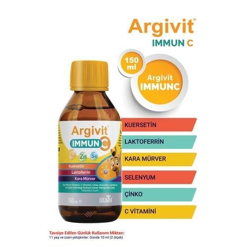 Argivit Immun C Şurup ( Kara Mürver, C Vitamini, Çinko, Kuersetin, Laktoferrin, Üzüm ) 150 ml - Karışık Meyve Aromalı
