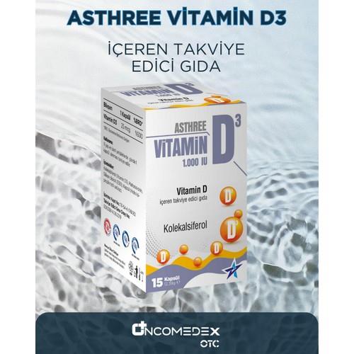 Asthree Vitamin D3 (Kolekalsiferol) İçeren Takviye Edici Gıda (30 Kapsül)