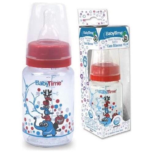 BabyTime Silikon Kiraz Uçlu Cam Biberon 150ml - (KIRMIZI-MAVİ)