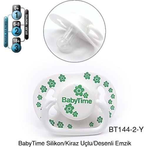 BabyTime Silikon Kiraz Uçlu Mat Gövdeli Desenli Emzik 6-18 Ay - Yeşil