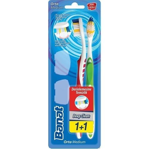 Banat Deep Clean Diş Fırçası Orta Sertlikte Derin Temizlik 1+1 Paket Ergonomik Tasarım