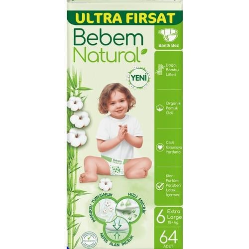 Bebem Natural Bebek Bezi Ultra Fırsat Paketi Extra Large 6 No 64 Lü