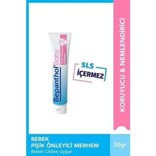 Bepanthol Baby Pişik Önleyici Merhem - Hassas Bebek Cildini Korur ve Nemlendirir, 30 gr Tüp, Provitamin B5 ile Zenginleştirilmiştir