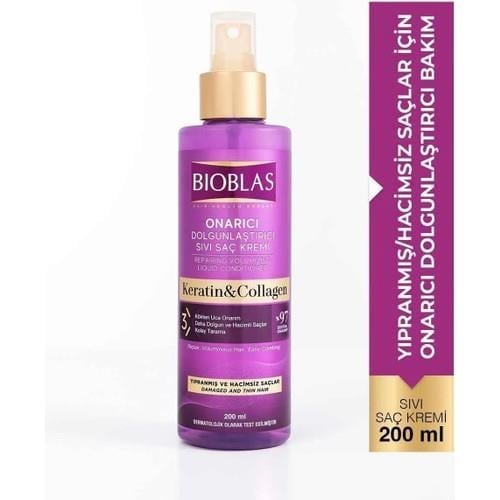 Bıoblas Sıvı Saç Kremi Onarıcı Collagen Keratin 200 ml Yeni