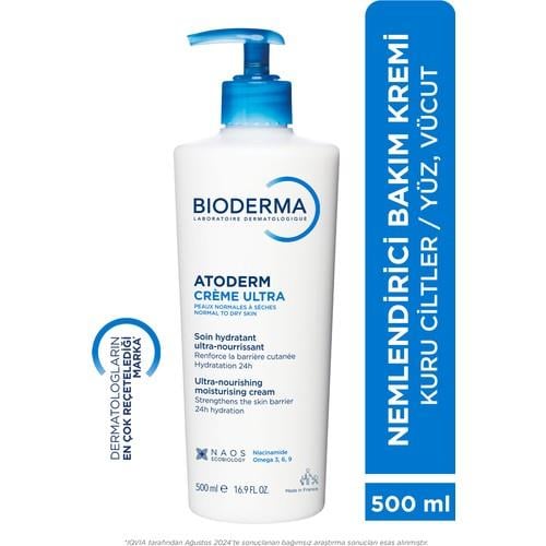 Bioderma Atoderm Ultra Vücut Kremi - 500 ml, Kuru Ciltler İçin Besleyici ve Nemlendirici Formül, Gözenekleri Tıkamayan