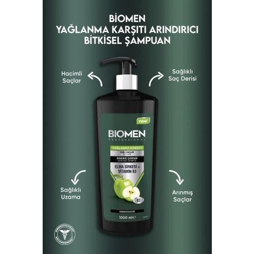 Biomen Professional Elma Sirkesi&vitamin B3 Yağlanma Karşıtı Arındırıcı Şampuan 1000 ml