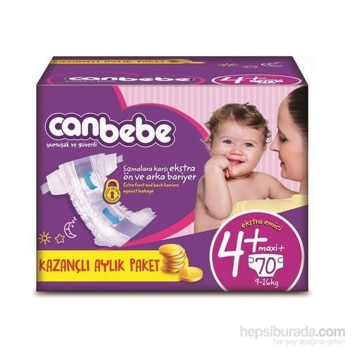 Canbebe Bebek Bezi Aylık Paket 4+ Beden 70 Adet