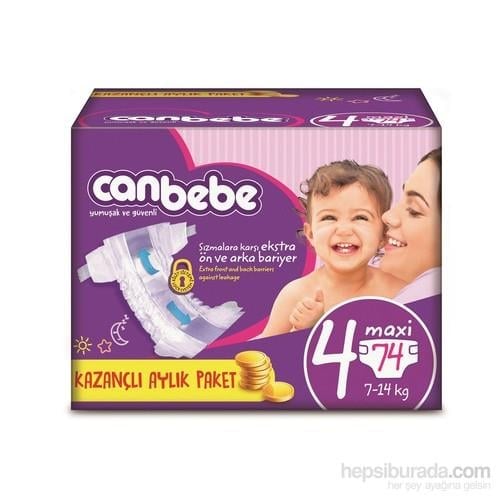 Canbebe Bebek Bezi Aylık Paket 4 Beden 74 Adet