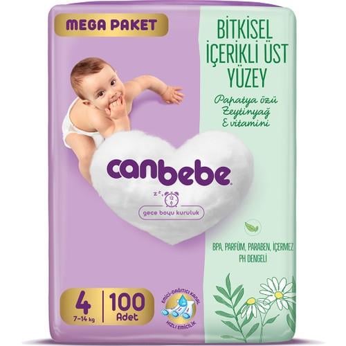 Canbebe Bebek Bezi Mega Paket 4 Beden (7-14KG) 100 Adet