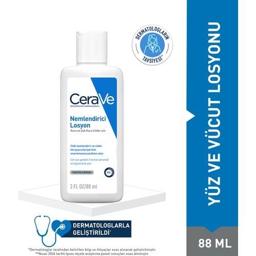 CeraVe Yoğun Nemlendirici Losyon - Seramid ve Hyalüronik Asit ile Zenginleştirilmiş, 88 ml, Tüm Cilt Tipleri için Yüz, Vücut ve El Kullanımı için Uygun