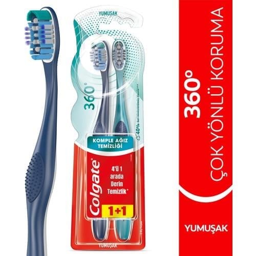 Colgate 360 Komple Ağız Temizliği Çok Yönlü Koruma Yumuşak Diş Fırçası 1+1