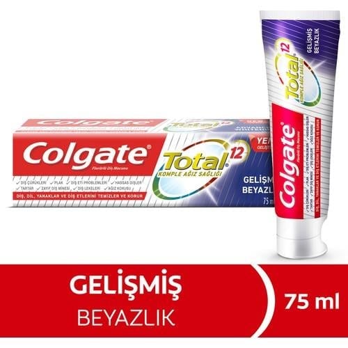 Colgate Total Gelişmiş Beyazlatıcı Diş Macunu 75 ml Taze Nane Aroması ile Ağız Bakımı