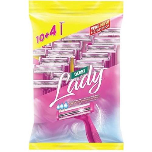 Derby Lady Kadın Kullan-At Tıraş Bıçağı Çift Bıçak E Vitaminli Kaygan Bant 14'lü Paket Hassas Ciltler