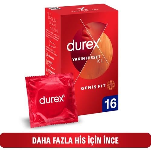 Durex Yakın Hisset XL Prezervatif 16 Adet Yüksek Hassasiyet ve Güvenlik Sağlar