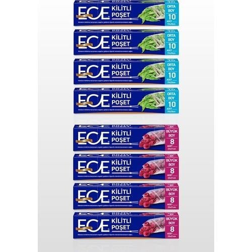 Ece Kilitli Buzdolabı Poşeti 4 Orta Boy 10'lu + 4 Büyük Boy 8'li