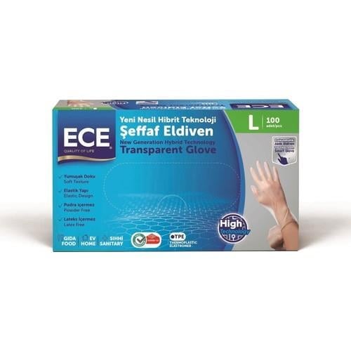 Ece Şeffaf Yeni Nesil Hibrit Teknoloji Eldiven L Beden 100'LÜ