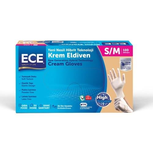Ece Yeni Nesil Hibrit Teknoloji Krem Eldiven S/M Beden 100'lü