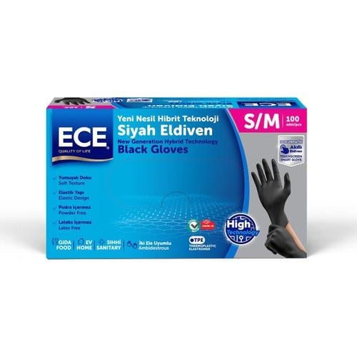 Ece Yeni Nesil Hibrit Teknoloji Siyah Eldiven S/M Beden 100'lü