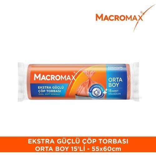 Ekstra Güçlü Çöp Torbası Orta Boy 55x60 cm, Soft Kokulu 15 Adet Mutfak Poşeti