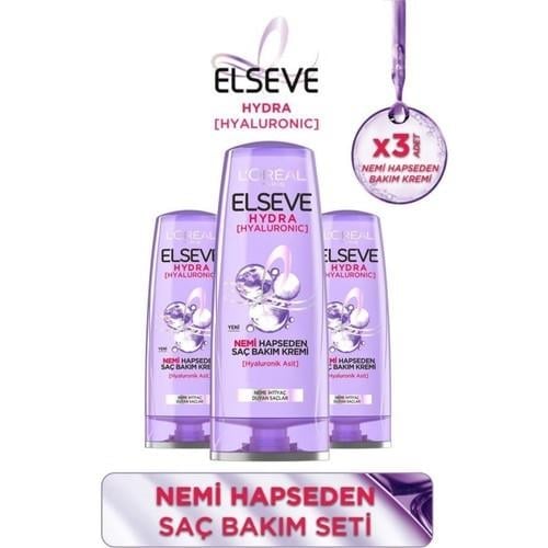 Elseve Hydra Hyaluronik Saç Bakım Kremi 3'lü Set 390 ml Ağırlık Yapmadan Derin Nemlendirme