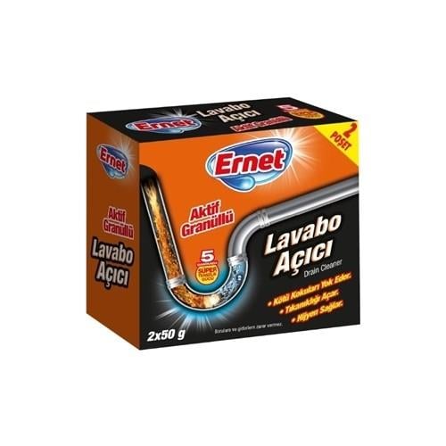 Ernet Lavabo Açıcı Aktif Granüllü 2×50 g Tıkanıklıkları Açan Etkili Temizlik Ürünü