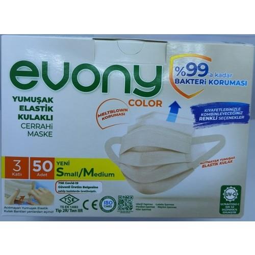 Evony Maske Krem Kahve Rengi 3 Katlı 50 Li