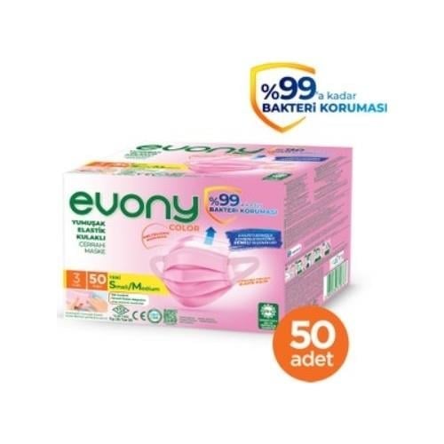 Evony Maske Pembe Renk 3 Katlı 50 Li