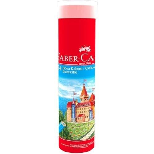 Faber-Castell Kuru Boya Kalemi, Kırmızı  Metal Tüp Kutu, 24  Renk, Tam Boy, Kalemtıraş Hediyeli, Yumuşak Mineli