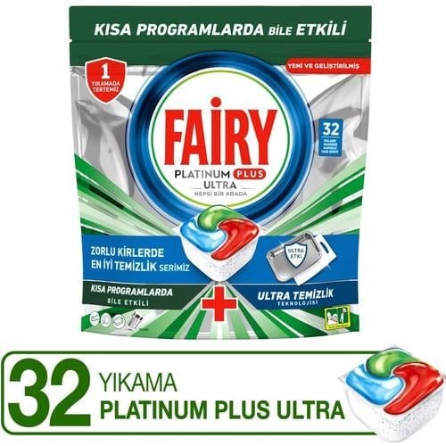 Fairy Platinum Plus Ultra Temizlik Bulaşık Makinesi Deterjanı Kapsülü 32  yıkama Limon Kokulu