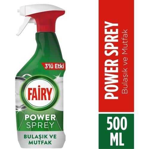 Fairy Power Sprey, 3’ü 1 arada, Bulaşıklarınız Ve Mutfağınız Için Zahmetsiz Temizlik Ve Parlaklık, Limon Kokulu, 500ml