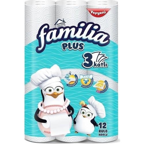 Familia 12 Rulo 3 Katlı Kağıt Havlu - 1 Saniyede Hızla Emici, Islakken Dayanıklı, %100 Saf Selüloz