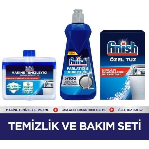 Finish Temizlik ve Bakım Seti (Parlatıcı 400 ml + Makine Temizleyici Sıvı 250 ml + Tuz 500 gr)