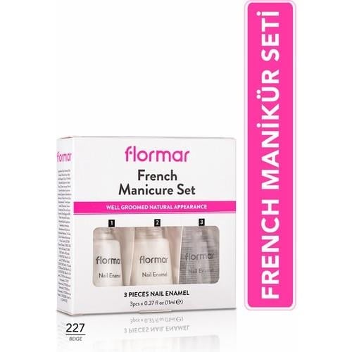 French Manicure Tırnak Bandı İçeren 3'ü 1 Arada Parlak Oje Seti (227 Beige) 8690604116003