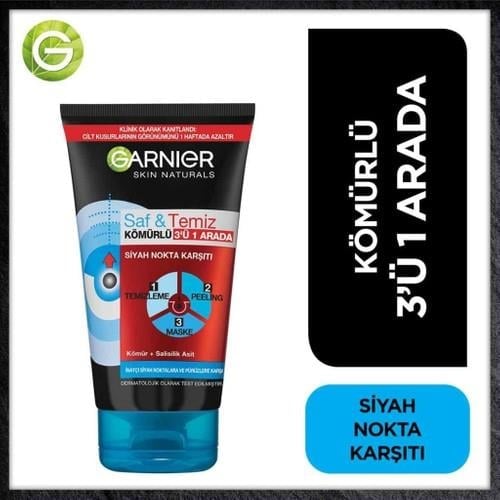 Garnier 3'ü 1 Arada Kömür Özlü Yüz Maskesi Tüm Cilt Tipleri İçin 150 ml