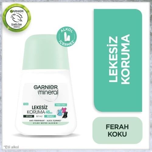 Garnier Mineral Kadın Roll-On Deodorant 50 ml Ferah Kokulu Pudrasız Organik 48 Saat Lekesiz