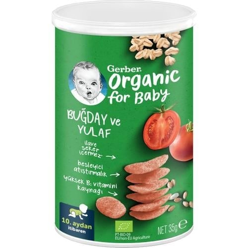 Gerber Organik Buğday ve Yulaflı Domates Havuç ve Soğanlı Bebek ve Küçük Çocuk Atıştırmalığı 35 gr