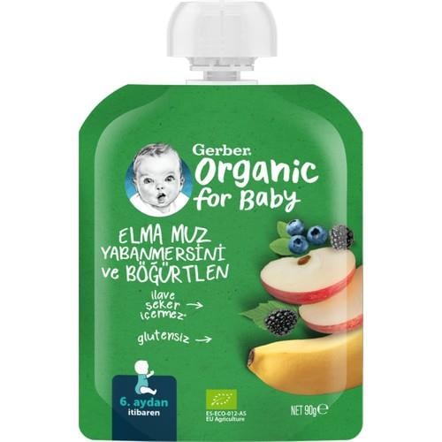 Gerber Organik Elma Muz Yabanmersini ve Böğürtlen Püresi 90 gr