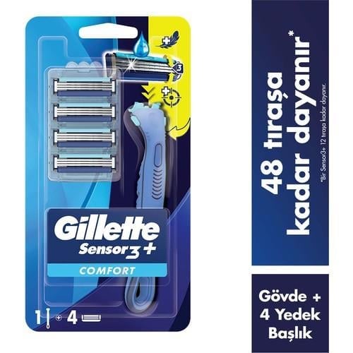 Gillette Sensor3+ Comfort 4'lü Yedek Bıçağı Başlıklı Tıraş Makinesi