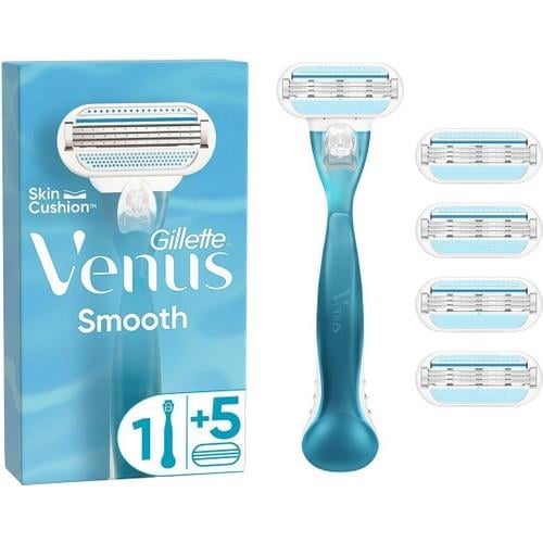 Gillette Venus Smooth Kadın Tıraş Makinesi - 3 Bıçaklı, Kayganlaştırıcı Bant ile, 1 Adet Makine + 5 Yedek Başlık